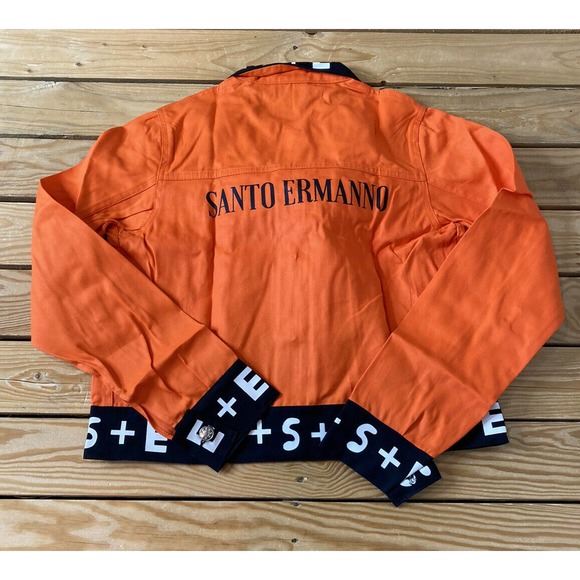 NWT Santo Ermanno Button Up Jacket Size Small Women’s Orange Logo Trim - Picture 2 of 7